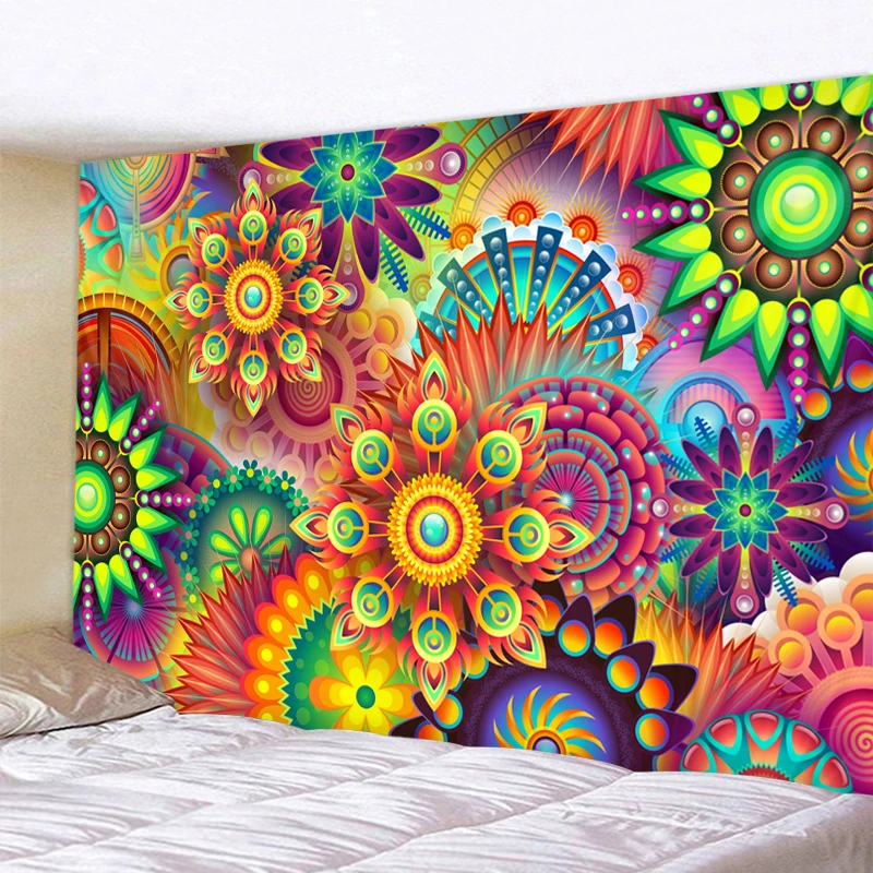 

Colored Geometric Petals Indian Tapestry Bohemian Mandala Wall Hanging Sandy Beach Picnic Throw Towel Rug Blanket Mattress