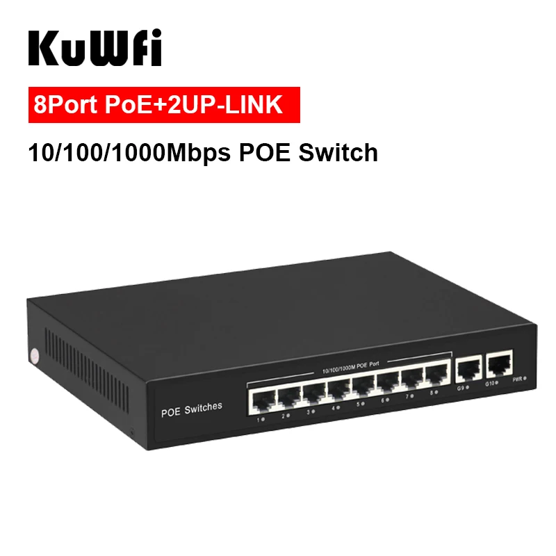 KuWFi 10/100/1000 Мбит/с 8 POE Порты и 2 RJ45 Uplink IEEE 802 3 802.3u 802.3ab IEEE802.3af/на Стандартный