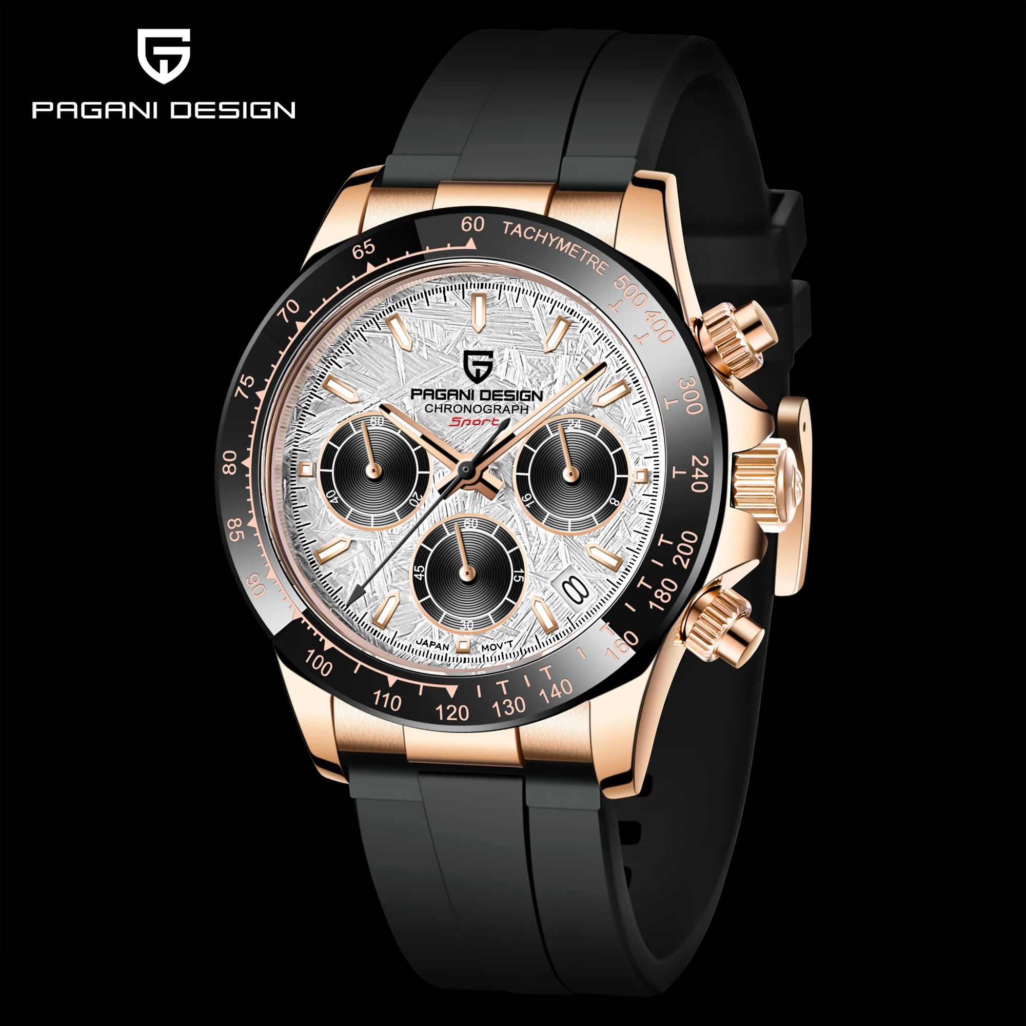 

PAGANI DESIGN New Golden Grain Rubber Timing Code Meter Seiko VK63 Movement 40mm100m Waterproof Quartz Clock Relogio Masculino