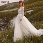Сдержанные Свадебные платья с длинным рукавом и высоким воротом 2021 кружевные тюлевые трапециевидные свадебные платья