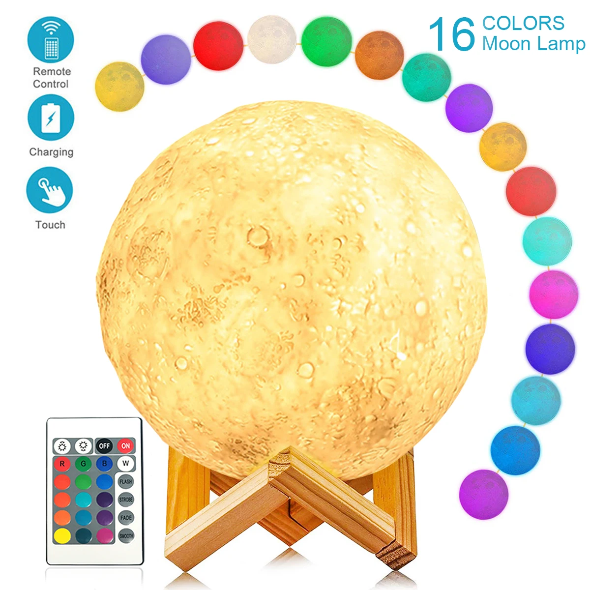 

LED Night Light 3D Print Moon Lamp Rechargeable Color Change 3D Light Touch Moon Lamp Children's Lights Night Lamp for Home