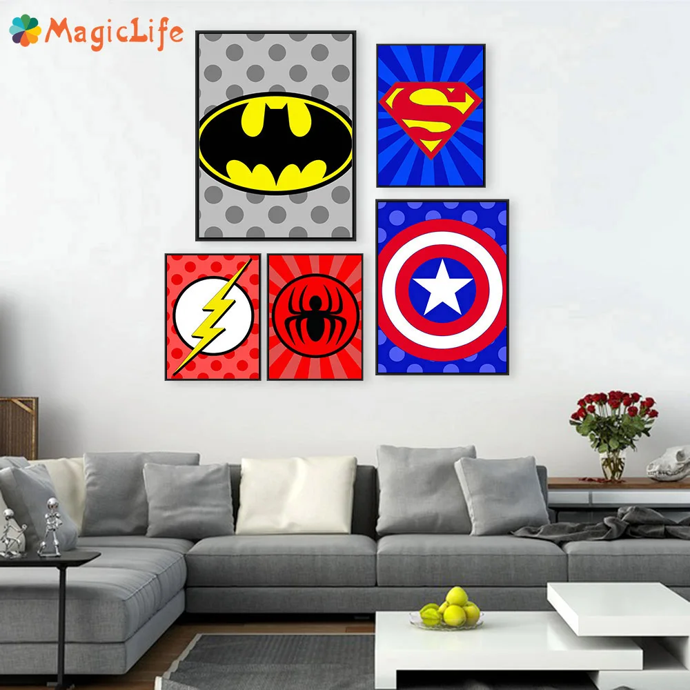 Бэтмен Супермен Капитан Америка минималистичный настенный художественный холст