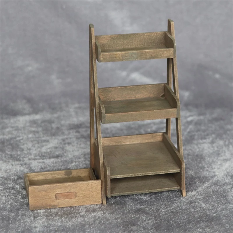 

1:12 Dollhouse Furniture Vintage Three Layers Wooden Flower Stand Rack Dollhouse Miniatures Accessories 5.5 x 5 x 10.9cm