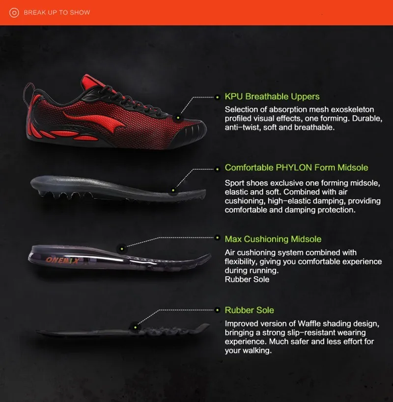 ONEMIX/Мужские дышащие кроссовки; zapatillas hombre; уличная Мужская обувь; оранжевая обувь для бега; прогулочные спортивные кроссовки для спортзала