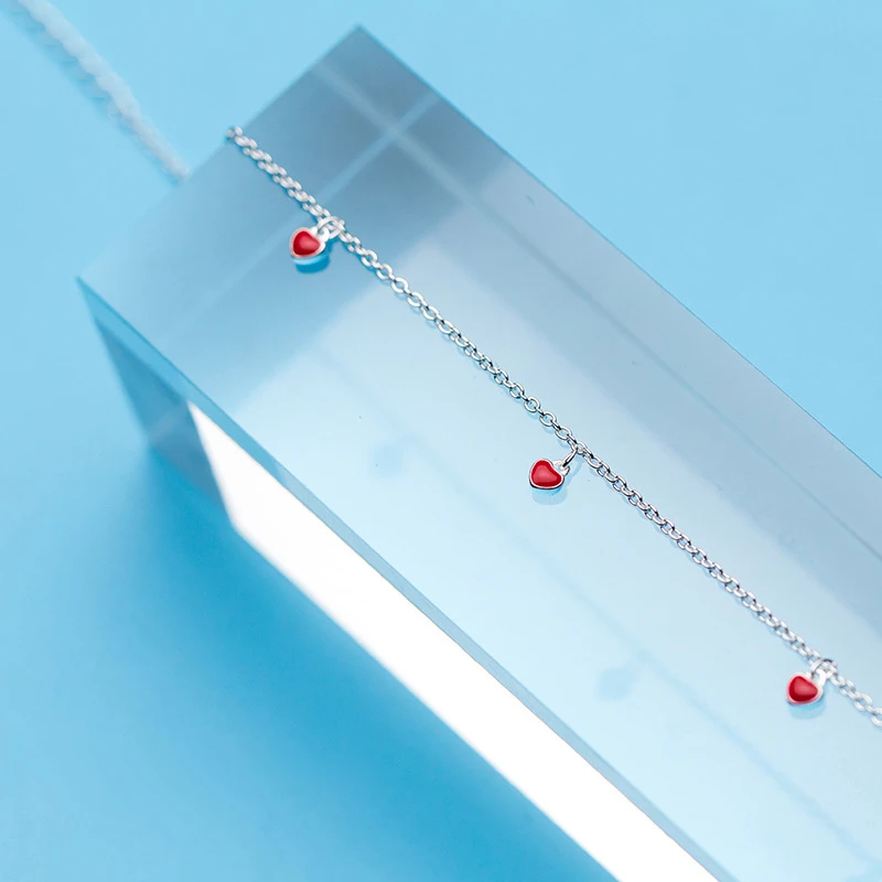 Trustdavis 925 Real Sterling Silver Fashion Women's Jewelry 5 Red Heart 21cm Sweet Anklets For Women Sterling Silver DS600