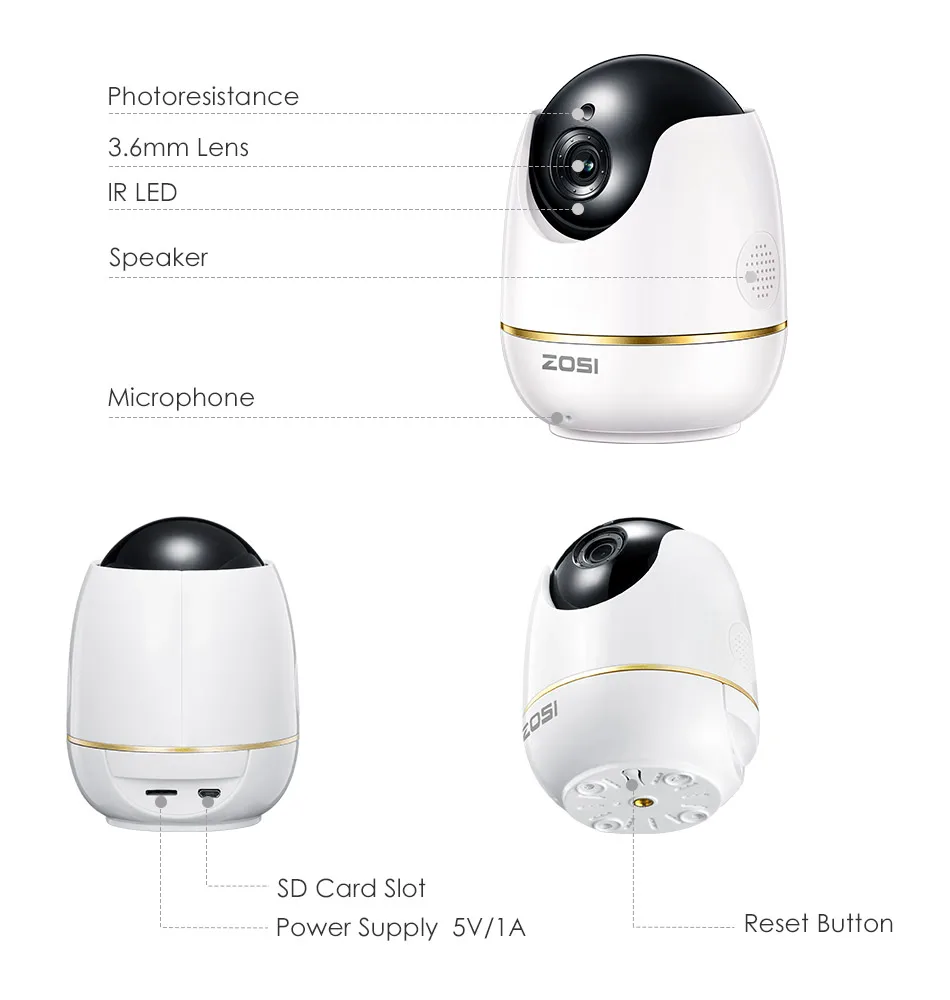 ZOSI 1080P HD Wifi беспроводная домашняя ip-камера безопасности 2.0MP ИК-Сеть CCTV камера видеонаблюдения с двусторонним аудио Радионяня