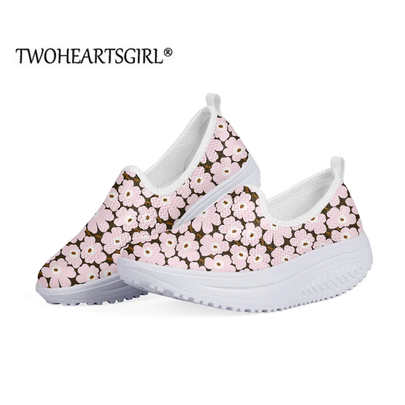 

Женские кроссовки на танкетке twoheart, черные кроссовки на платформе с рисунком макового цветка, сетчатые кроссовки для похудения
