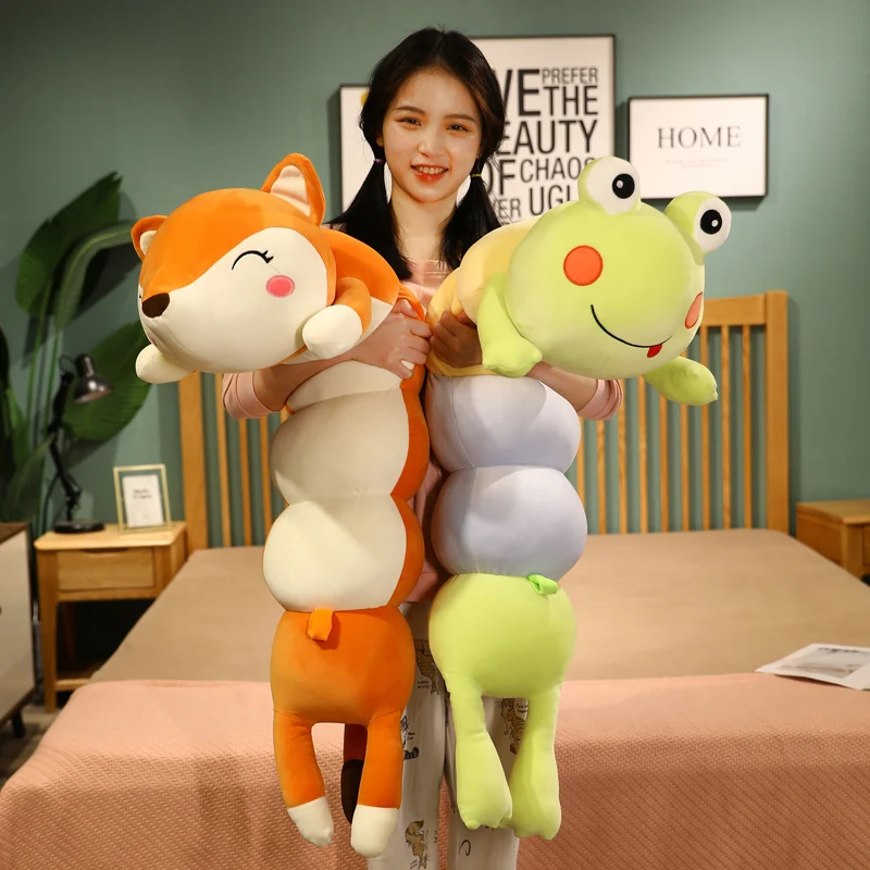 Lovely Fox & Frog Plush Stuffed Toys Cartoon Long Pillow Caterpillar Turn to Animal Dolls Stuffed Toys for Children Kid Birthday