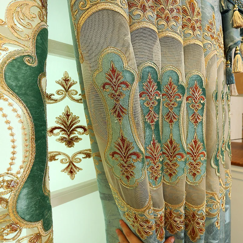 Роскошная бархатная занавеска с вышивкой черная Штора для спальни светильник