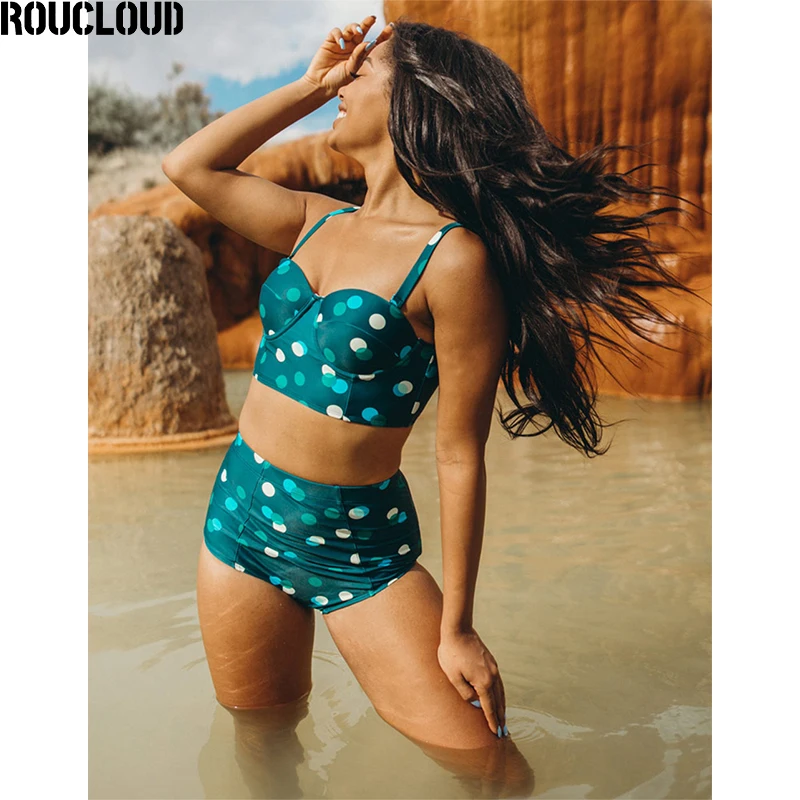 Женский купальник бикини винтажный с высокой талией и цветочным принтом XXL 2019|suit