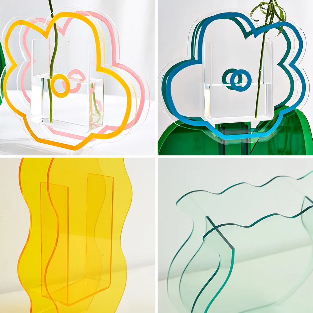 

Rainbow Color Acrylic Vases Floral Container Decorative Shop Design Wedding Party Home Office Desktop Decor Vases Art Geometric