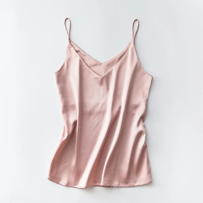 Розовый Camisole Spaghetti Strap V Neck Tops Women Halter Summer Plus Size Sleeveless Women'S Satin Top Silk - Цвет: Розовый