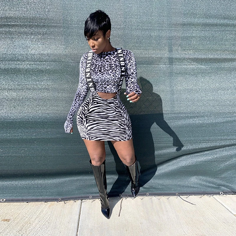 Женский комплект из двух предметов с леопардовым принтом зебры |