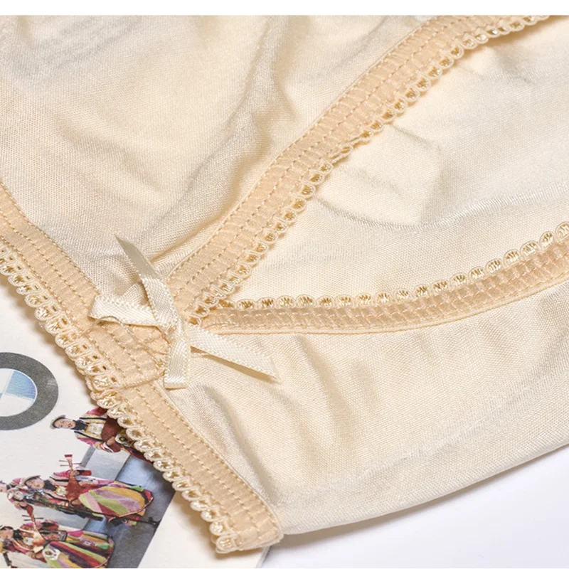

LEECHEE Women Underwear Real Silk Briefs Women's Underpants Lingerie Cute Bow Low-Rise Sexy Ladies Girls Panties Lingerie M L XL