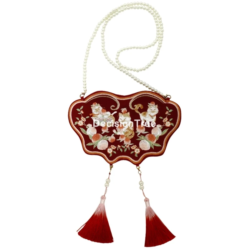 

2021 Китайский традиционный кошелек с вышивкой hanfu Сумочка для девочек tang Сумка-тоут женская кимоно haori yukata сумка на плечо с цветочной кисточк...