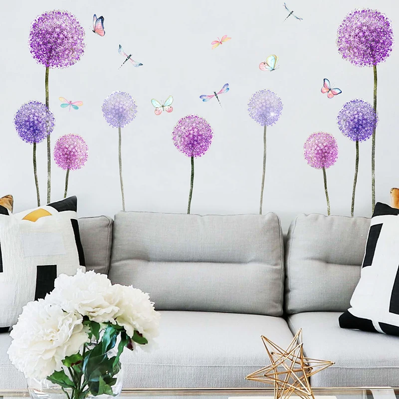 

Wall Stickers Purple Dandelion Butterfly Pattern Wall Stickers For Living Room Sofa Bedroom Background Home Decoration