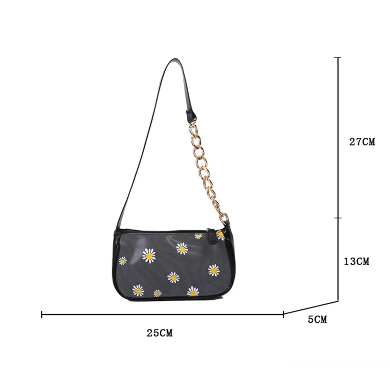

Trendy Flower Baguette Bag Women Fashion PU Leather Shoulder Bag Chains Armpit Bag Small Lady Handbag Daily Pouch