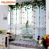 pastoral strawberry embroidery curtain veil rooftop pastoral curtain for living room kitchen window door cortina