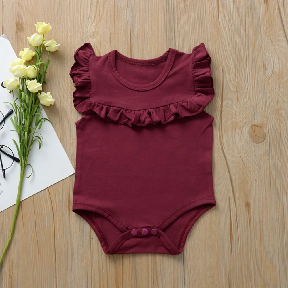 Модные летние детские ползунки с оборками для девочек повседневные хлопковые