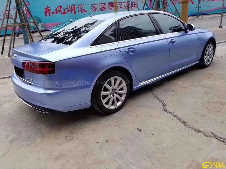 Высококачественная сатиновая металлическая туманная синяя виниловая пленка