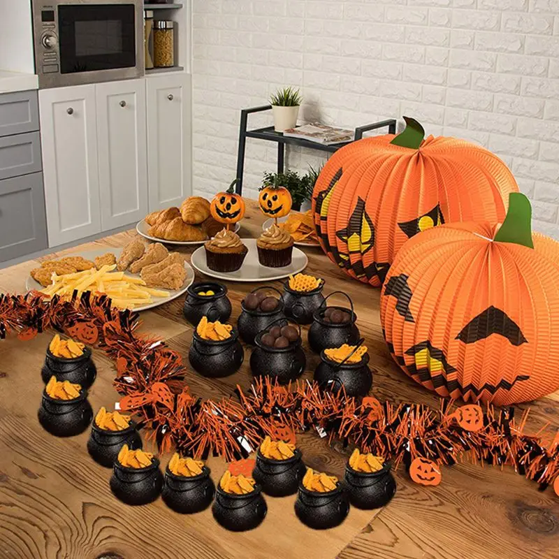 20 pcs Mini Candy Kettles Witch Skeleton Cauldron Holder Pot for Halloween | Дом и сад