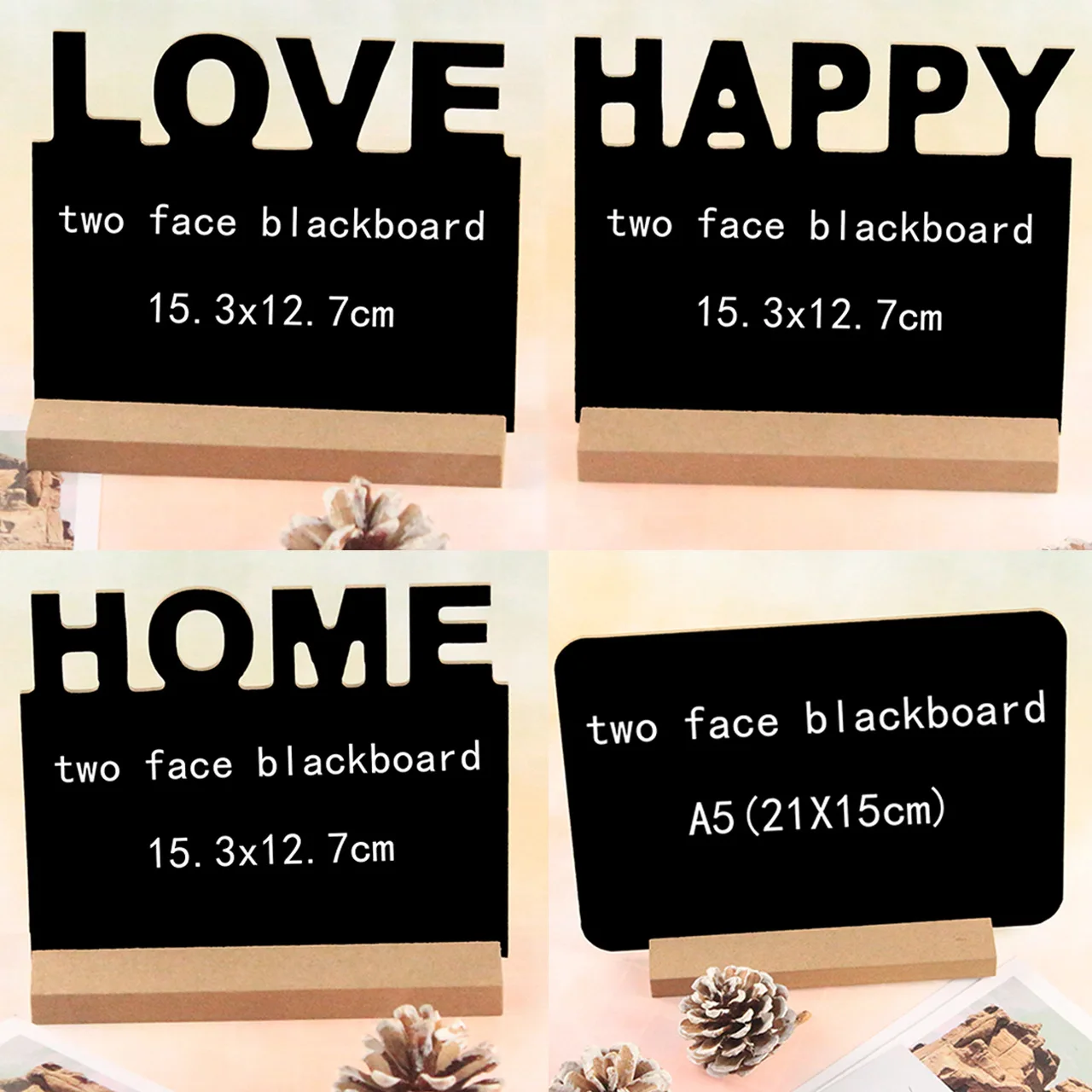 

Double-sided Mini Blackboard Wooden Message Board for Shop Bar Coffee House Wedding Desktop Decoration Announcement Event