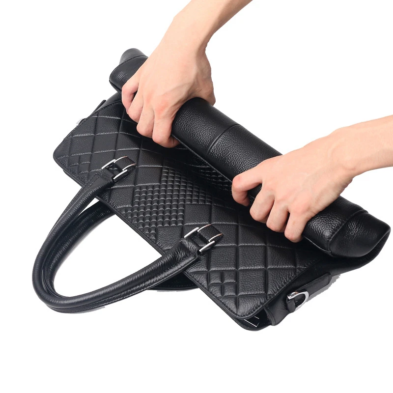 Fashion Brand Men's Genuine Leather Laptop Briefcase Business 14inch Male Shoulder Messenger Bag Designer Tote Computer Handbag