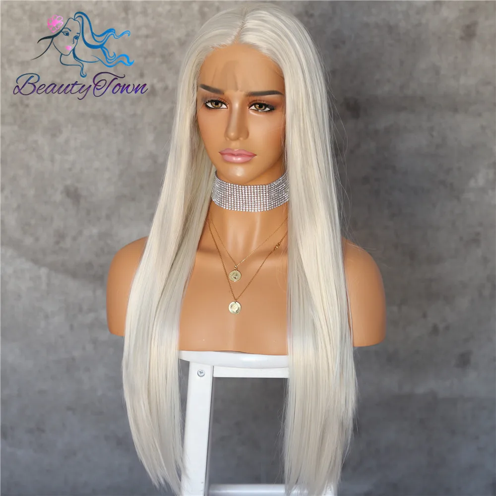 BeautyTown HandTied оранжевый красный 1B белый термостойкие прямые Косплей Знаменитости Девушка Свадебная вечеринка синтетический парик на кружеве