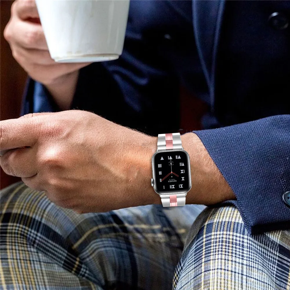 

For Apple Watch SE Band Series 6/5/4/3/2 44mm 40mm 42mm 38mm Two-color Fashion Steel Strap Men/Women Classic Bracelet for iWatch