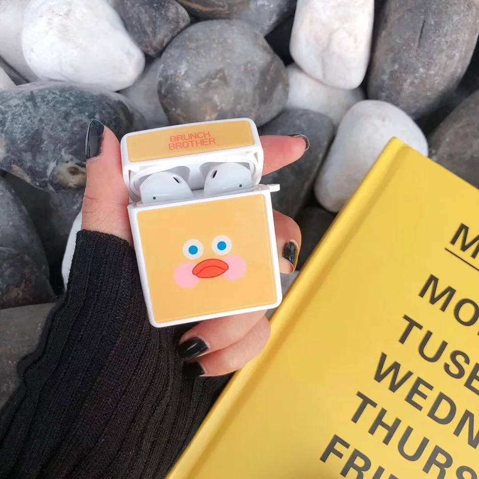 Yellow Duck Для AirPods случае 3D мультяшный наушник чехол для Apple Airpods 2 забавные интимные аксессуары защитную крышку с палец кольцо ремень - Цвет: Yellow Duck