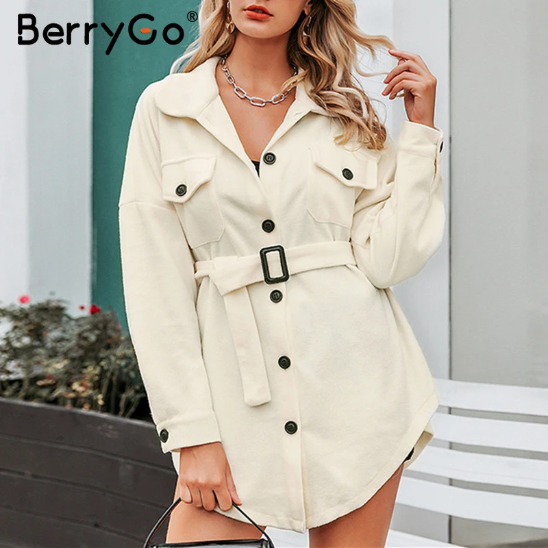 Женское твидовое пальто BerryGo повседневное свободное оверсайз с карманами и