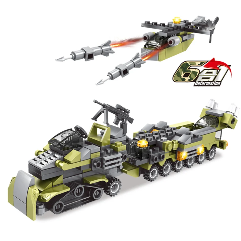Военный 296 шт 6в1 WW2 солдат грузовик строительный блок армейское оружие Танк