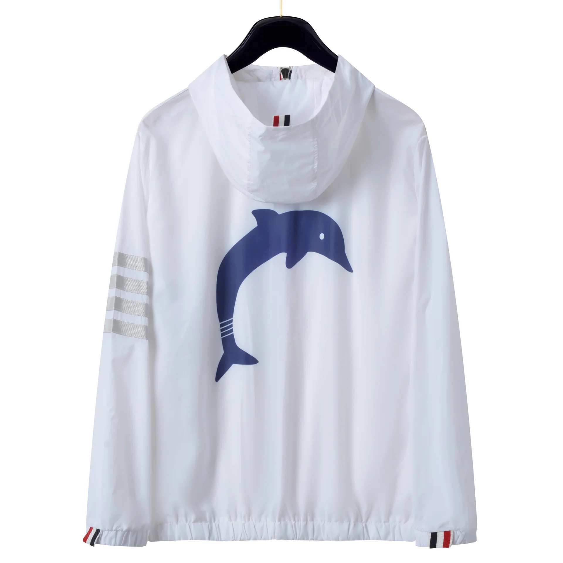 

Brand THOM TB Jacket Casual Men Sun Protection Clothing Dolphin Pattern Hooded Zipper Striped Motor Wear Women Sportswea