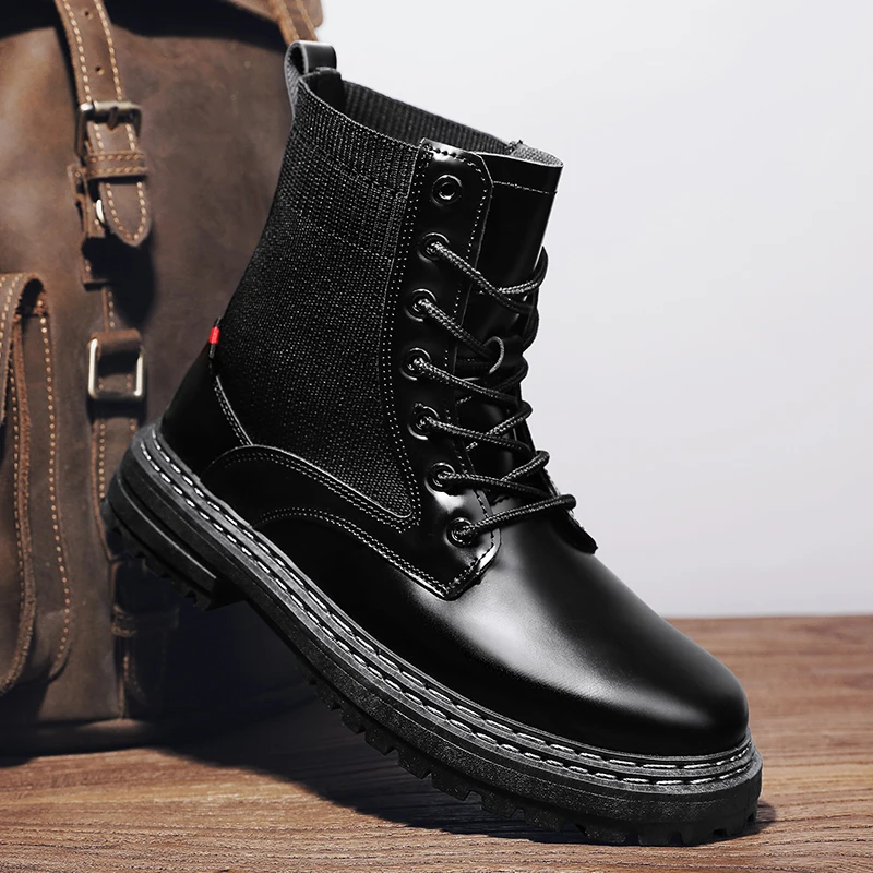 

Trend Men's Ankle Boots Luxury Microfiber with Fly Woven Men's Boots Shoes Lace up Rubber Solid Color Men's Outdoor Casual Shoes