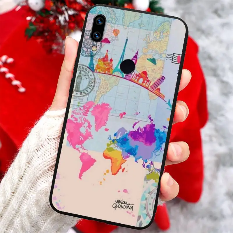 

Travel map love aircraft Phone Case For Xiaomi Redmi note 7 8 9 t k30 max3 9 s 10 pro lite