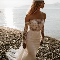 boho wedding dress with sleeves 2020 backless with court train chiffon soft charming floor length bridal gowns gorgoues women