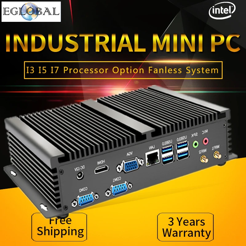 Безвентиляторный мини ПК i7 8565U i5 8250U i3 5005U промышленный компьютер 24 часа работы 2 COM HDMI VGA двойной дисплей 300M Wifi 4K HD HTPC