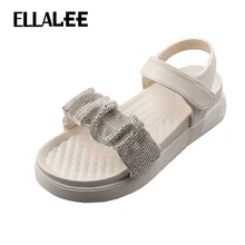 ELLALEE Platform Sandals Wedges Shoes for Women Crystal Bling Fashion Slip-On Comfortable Womens Sandals Luxury Designer Flats