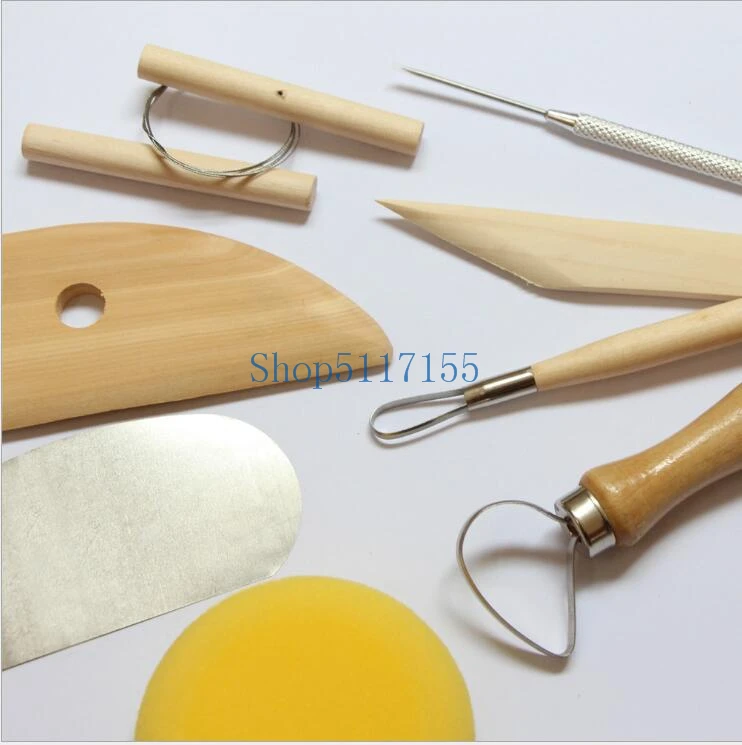 

DHL 100set practical 8pcs/set Wooden Handle Pottery Tools Stainless Steel Pottery Ceramics Clay Sculpture Modelling Kit