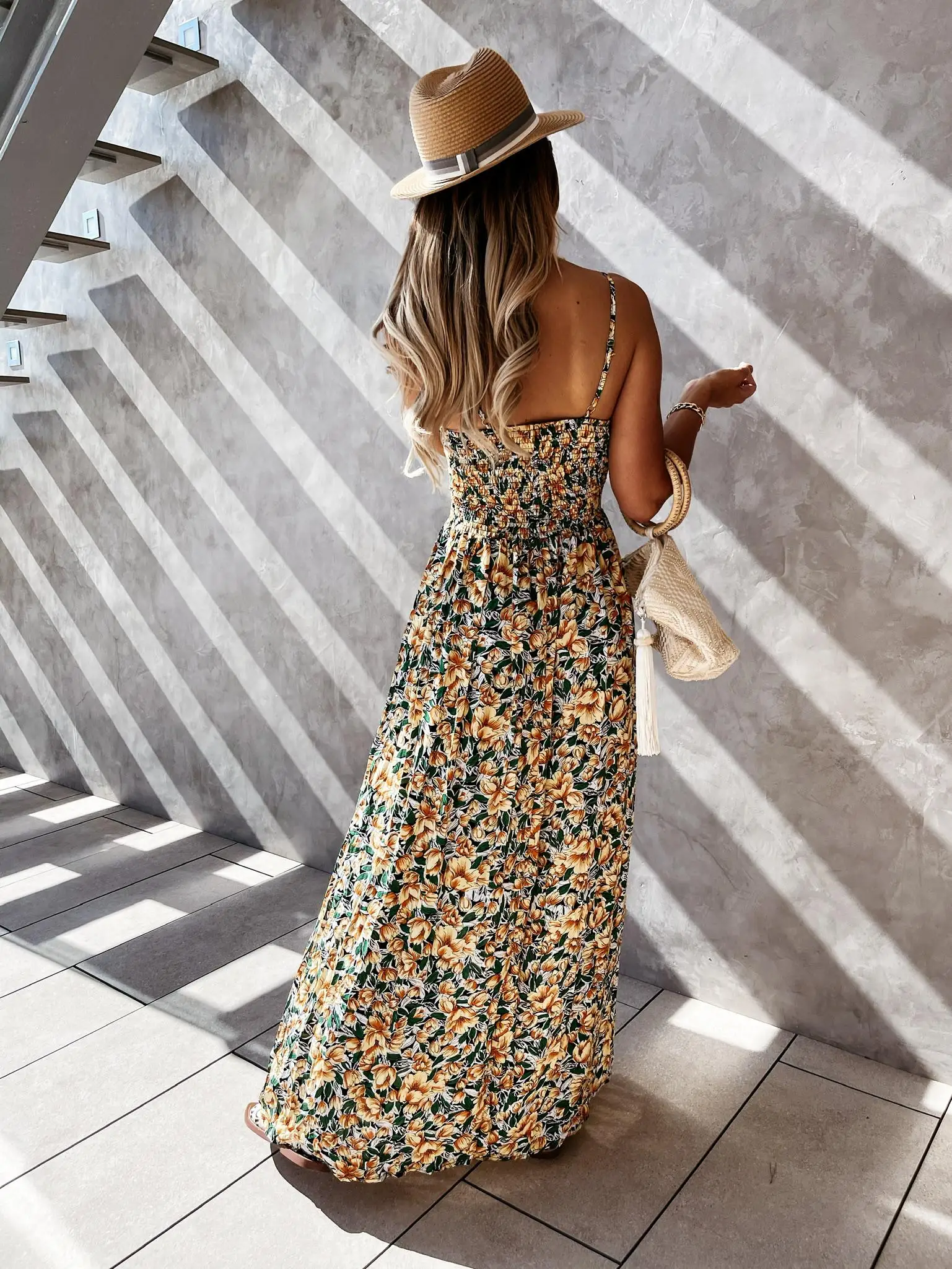 

GRUIICEEN Sexy Floral Dress Women Elegant Summer Beach Party Dress V Neck Straps Backless Long Dresses For Women