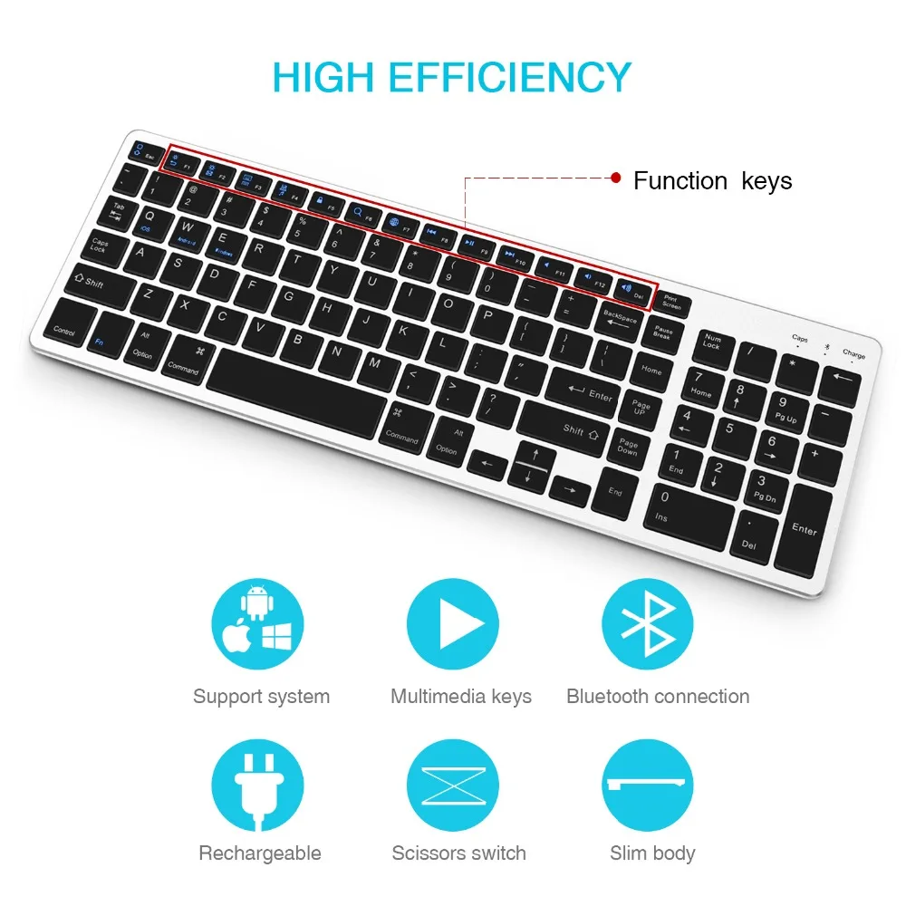 Zienstar ультра тонкая стандартная Bluetooth клавиатура для IPAD, MACBOOK, ноутбука, компьютера и планшета, перезаряжаемая литиевая батарея