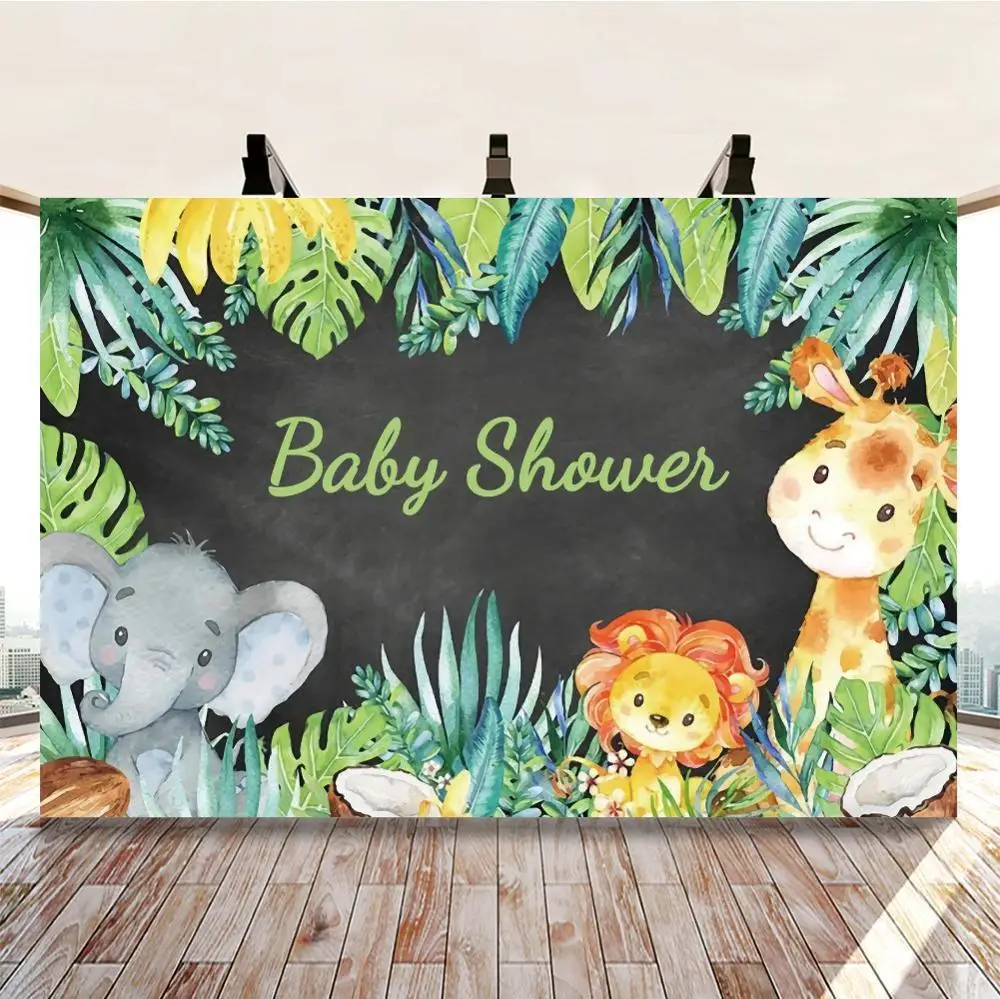 

Animals Newborn Baby Shower Photo Background Woodland Birthday Party Decoration Banner Elephant Lion Backdrop Photography Studio