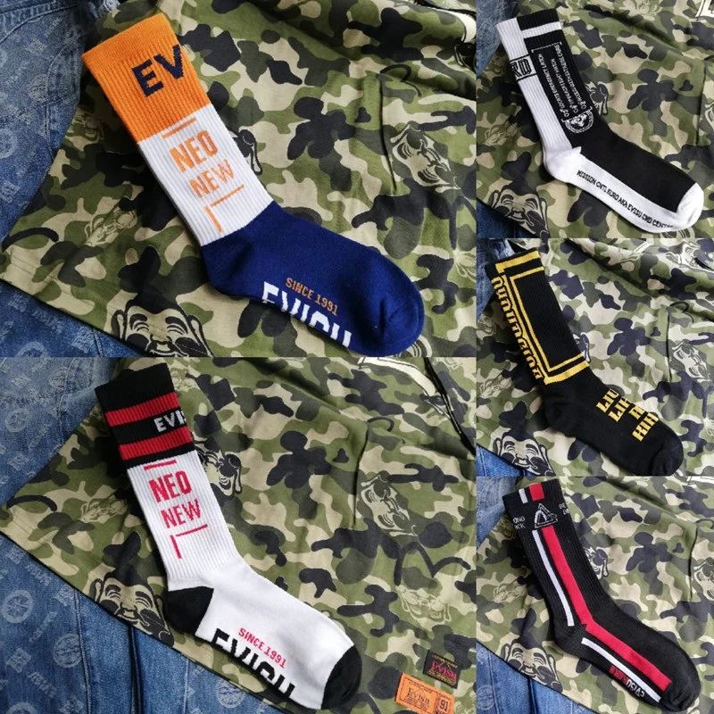 Бренд Evisu повседневные хлопковые мужские носки Модные дышащие теплые чулки спортивные мужские и женские парные носки