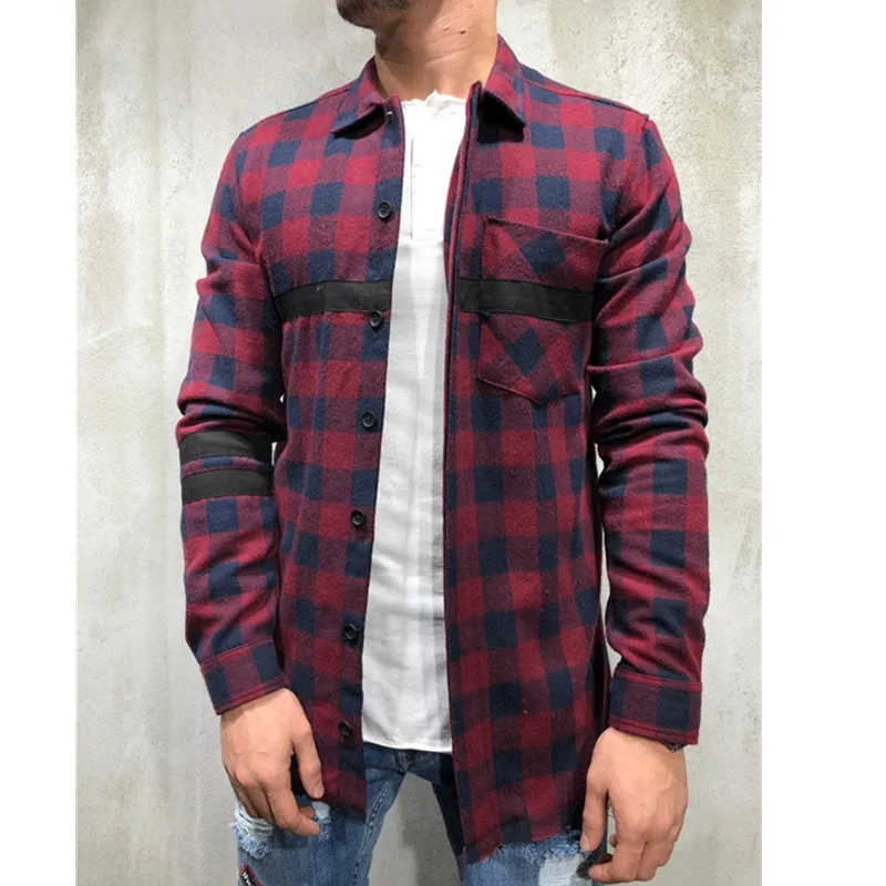 Повседневная мужская рубашка в клетку сезон весна-осень фланелевая Мужская