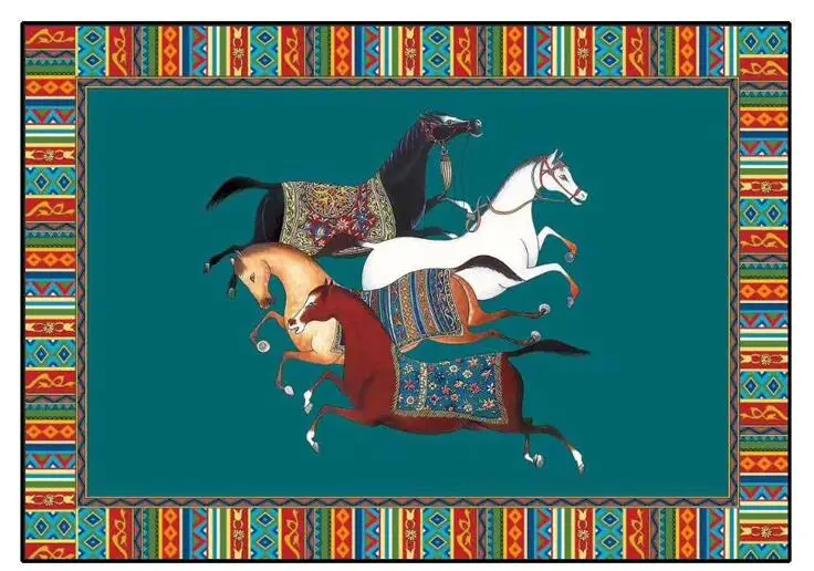 

OSSUER Резной бархатный ковёр с принтом лошадей зелёный оранжевый 60x90 см