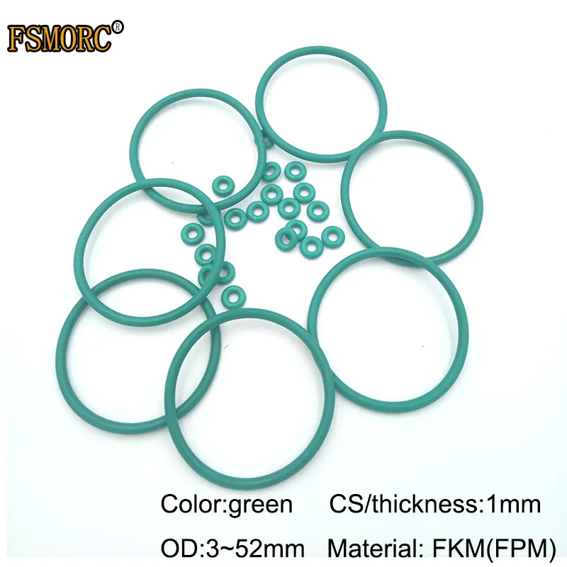 

Уплотнительное кольцо OD3mm ~ 52mm * 1mm Толщина/CS Green FKM маслостойкое кислотно-щелочестойкое уплотнительное кольцо FPM
