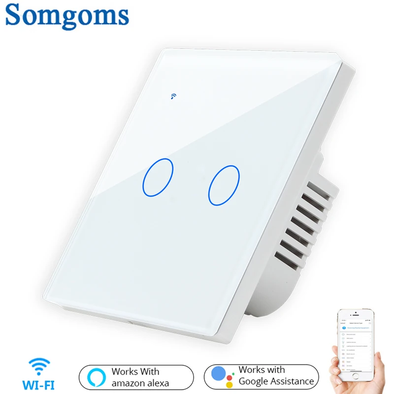 Настенный выключатель беспроводной 2 Gang 1 Way Wi Fi дистанционный светильник реле