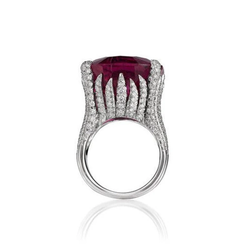 

Luxury Red Stone Cocktail Rings For Women Gift Fashion Jewelry Bright Cubic Zircon Wedding Band Statement Jewelry Z3C118