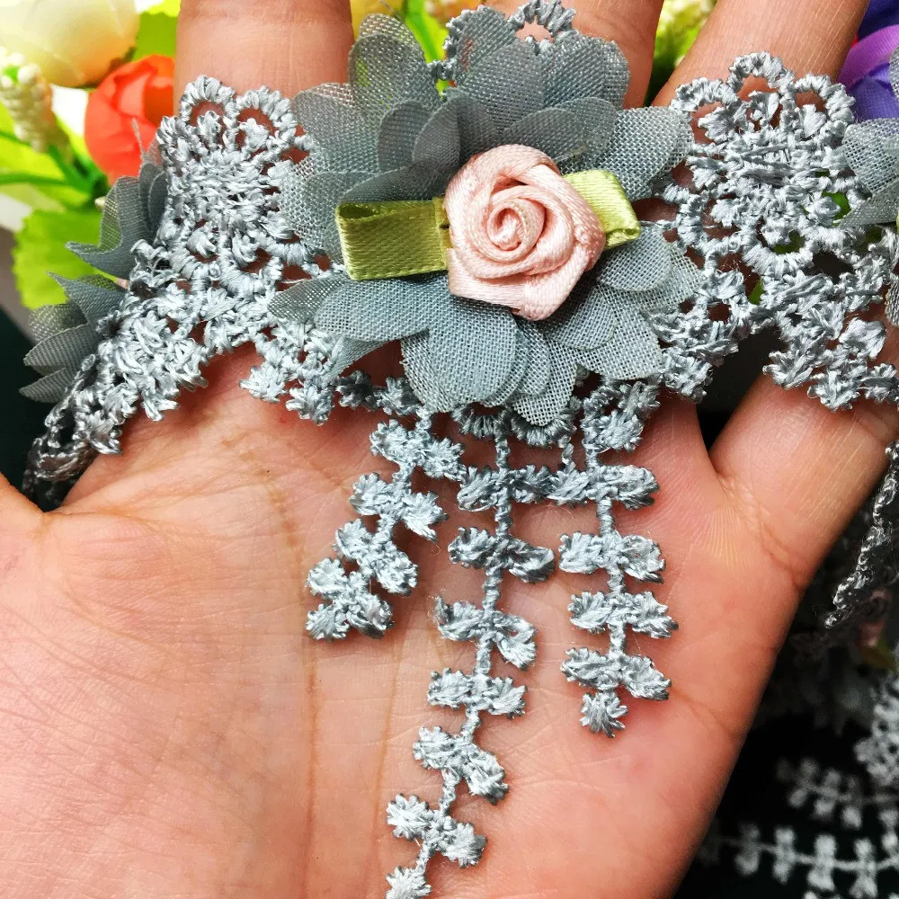 20x серый 3D лепесток цветка розы Цветочная кисточка кружевная отделка Лента ткань