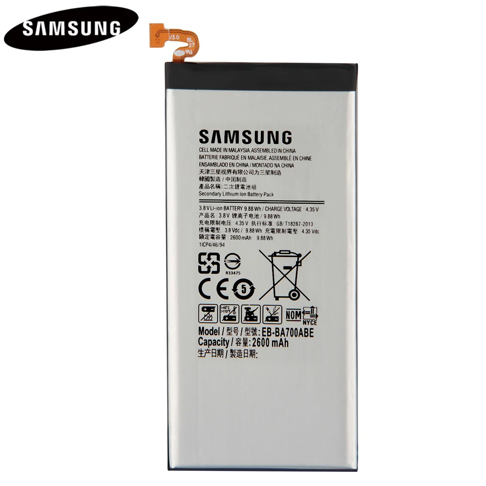 Samsung 100% оригинальная запасная батарея для телефона EB BA700ABE Sasmung Galaxy A7 A700 A700FD A700S A700L